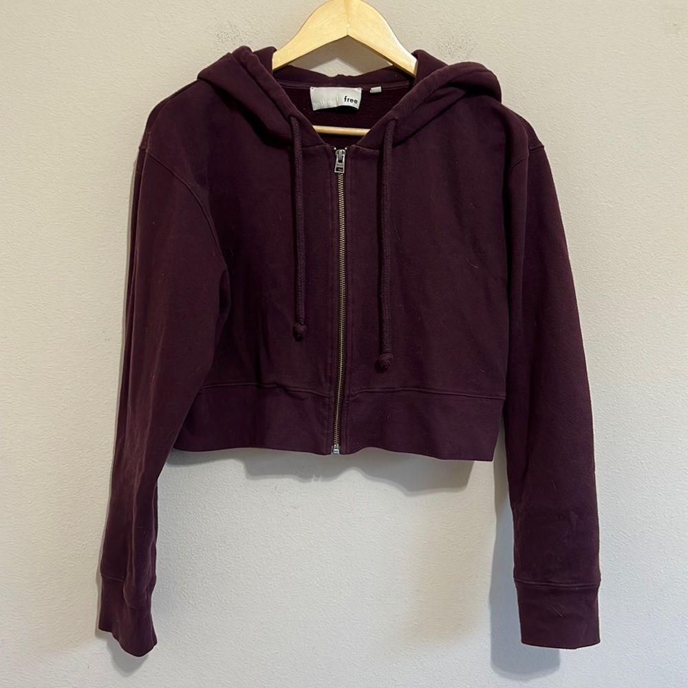 Wilfred Free Burgundy Cropped Full Zip Hoodie